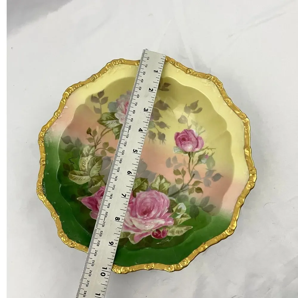 Antique Limoges Bowl France Handpainted Pink Roses Gold Accent Artist Signed VTG - Picture 5 of 15